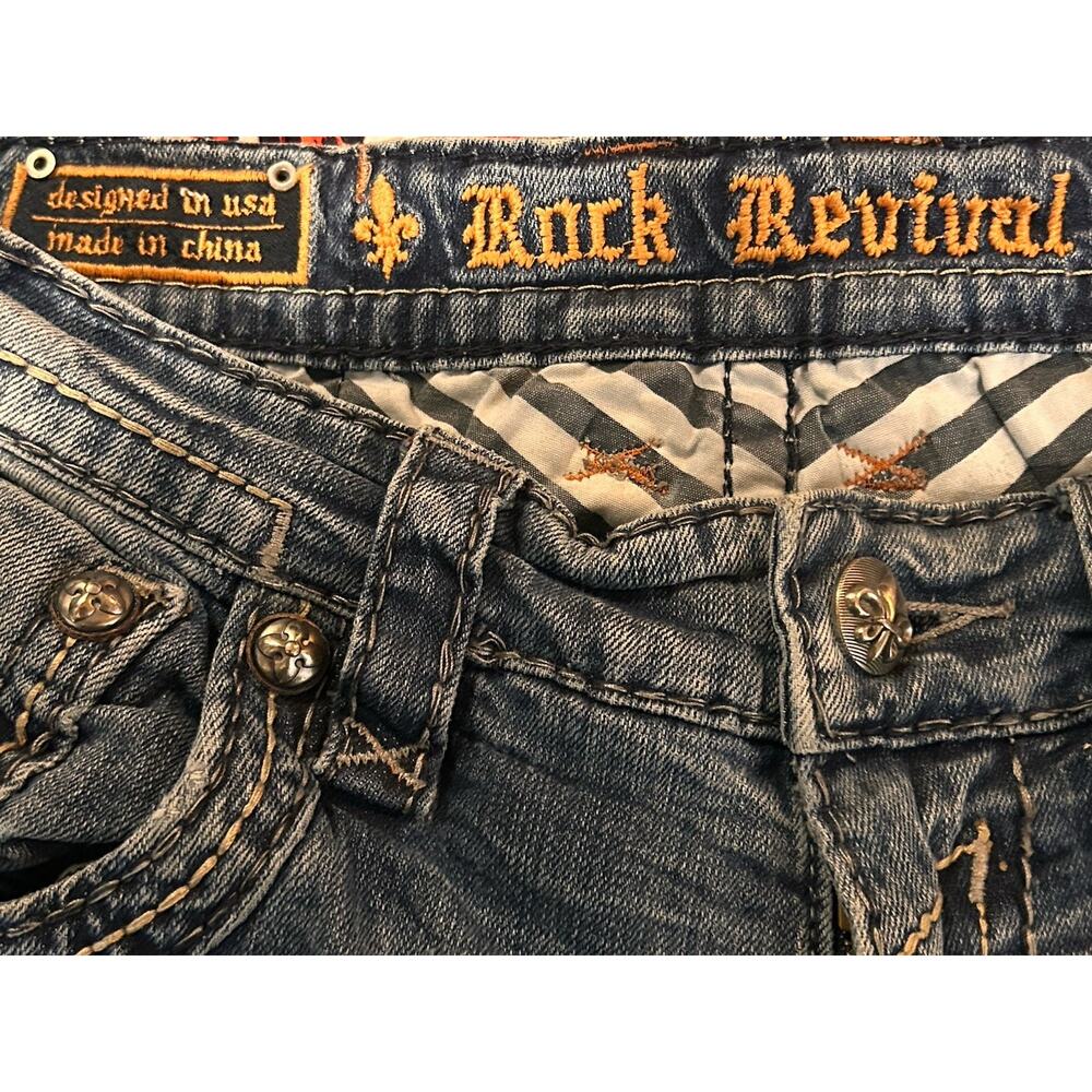 Rock Revival Jeans Mens Sz 32x30 Blue Denim Rigny Relaxed Straight Faded Patches - Picture 3 of 11